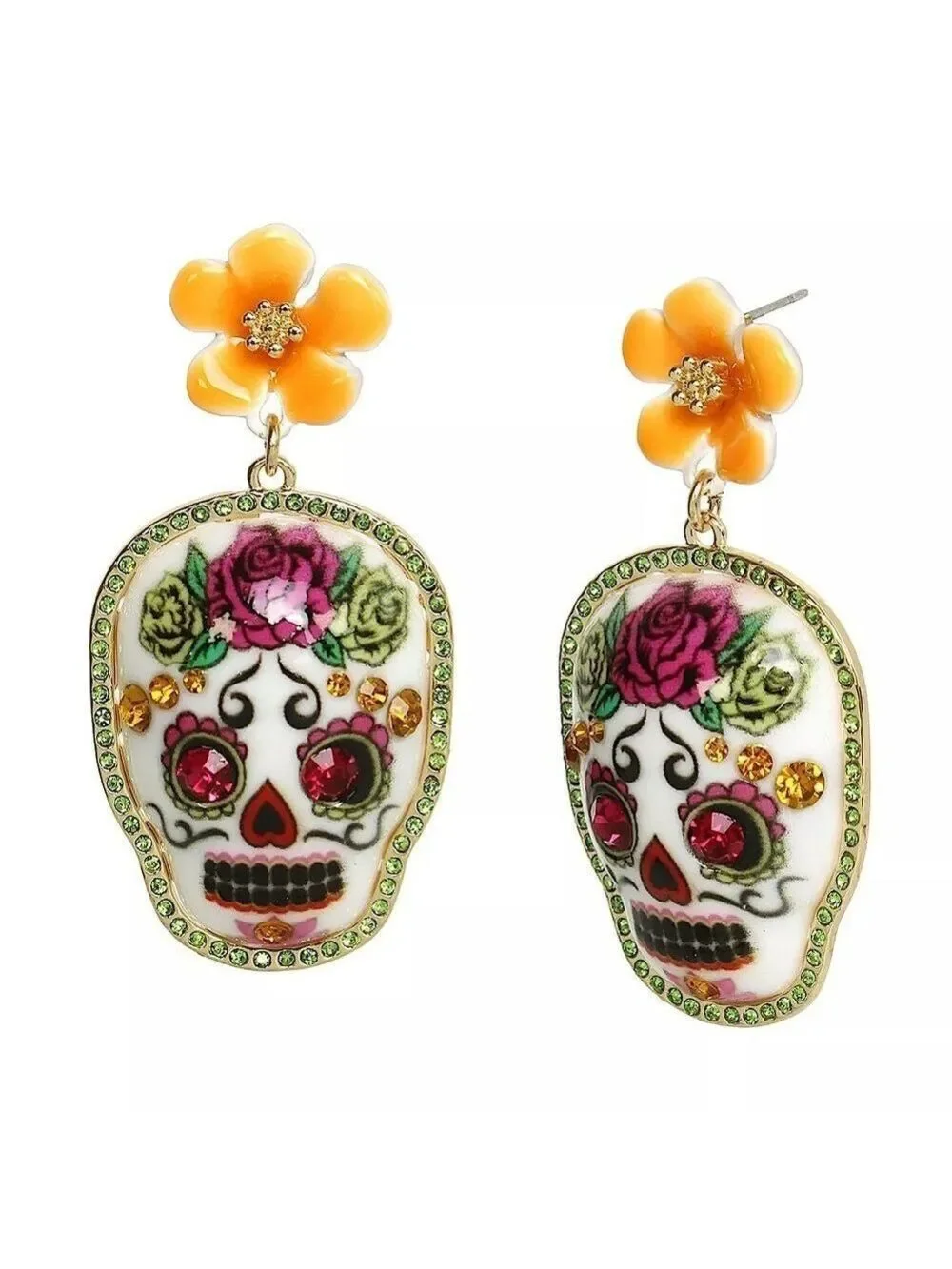 Betsey Johnson Hola To Love Sugar Skull Drop Earrings New